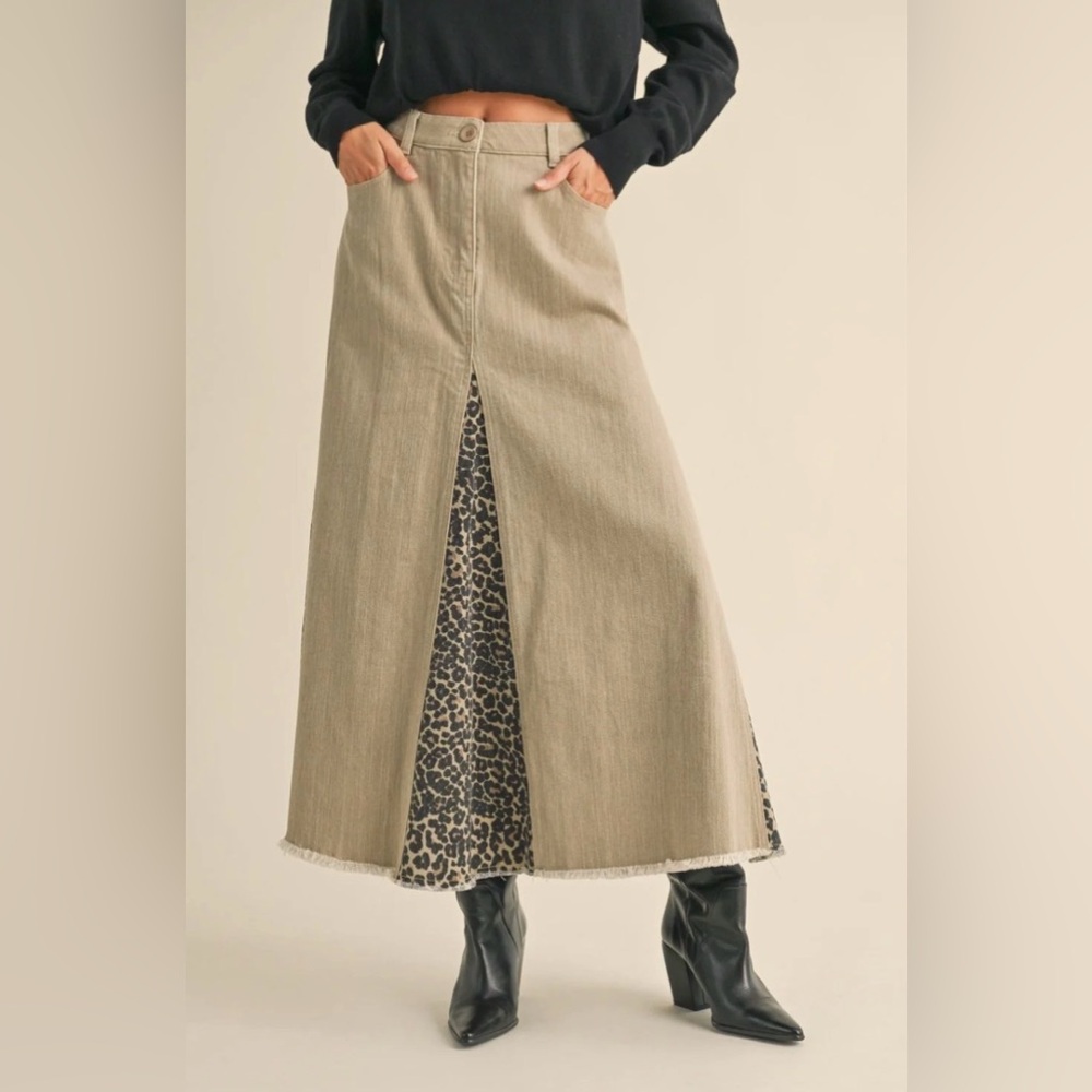 Miou Muse Cali Leopard Denim Skirt